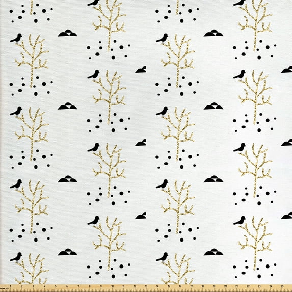 Ambesonne Nature Fabric by the Yard Upholstery, Bare Trees and Birds, 3 Yards, Multicolor