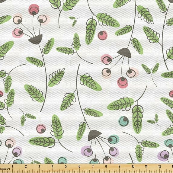 Ambesonne Nature Fabric by the Yard Upholstery, Botanical Fern and Flora Art, 1 Yard, Pistachio Green Ivory