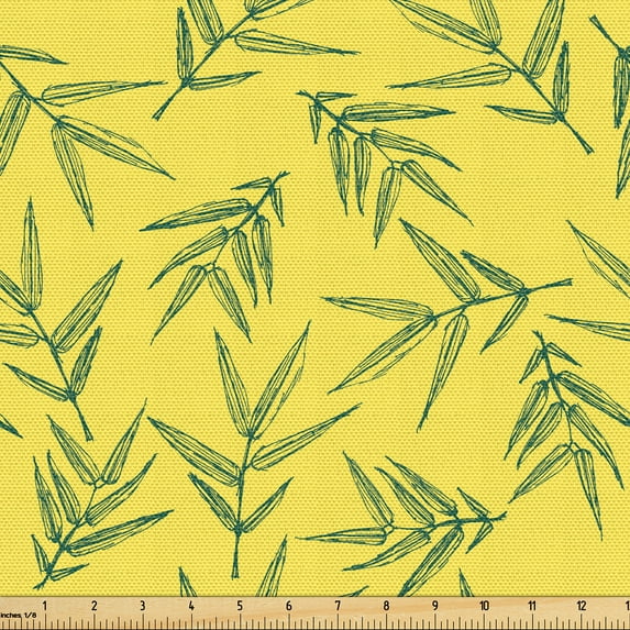 Ambesonne Nature Fabric by the Yard Upholstery, Cinchone Illustration Print, 5 Yards, Peacock Green Mustard
