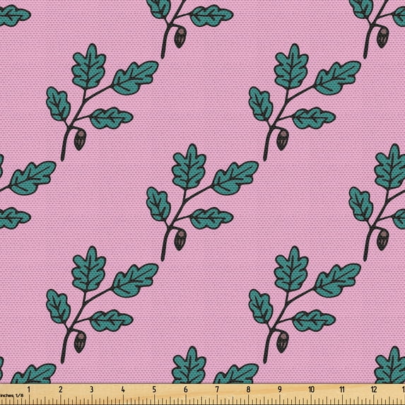 Ambesonne Nature Fabric by the Yard Upholstery, Digital Leaves and Branch, 10 Yards, Soft Pink Teal