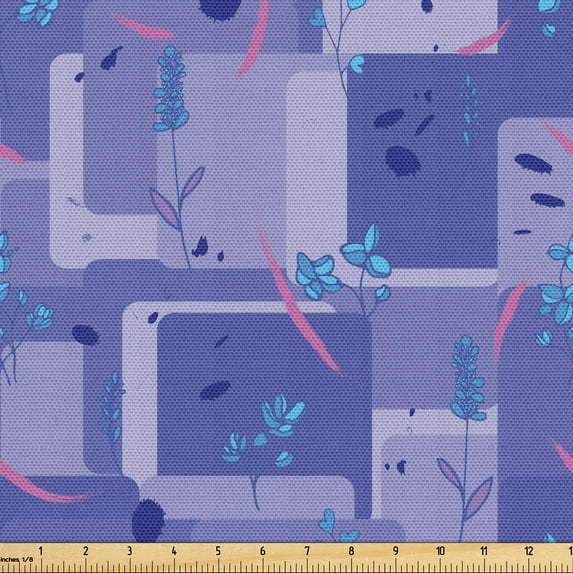 Ambesonne Nature Fabric by the Yard Upholstery, Flower Leaf Brush Strokes, 3 Yards, Violet Blue Pink and Lavender