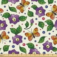 thumbnail image 1 of Ambesonne Nature Fabric by the Yard Upholstery, Leaves Butterflies Flowers, 1 Yard, Purple and Fern Green, 1 of 1