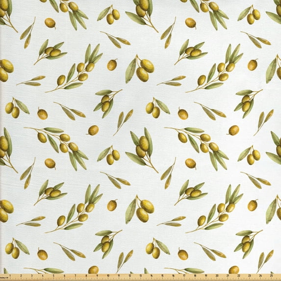 Ambesonne Nature Fabric by the Yard Upholstery, Mediterranean Branches, 3 Yards, Green Yellow Olive