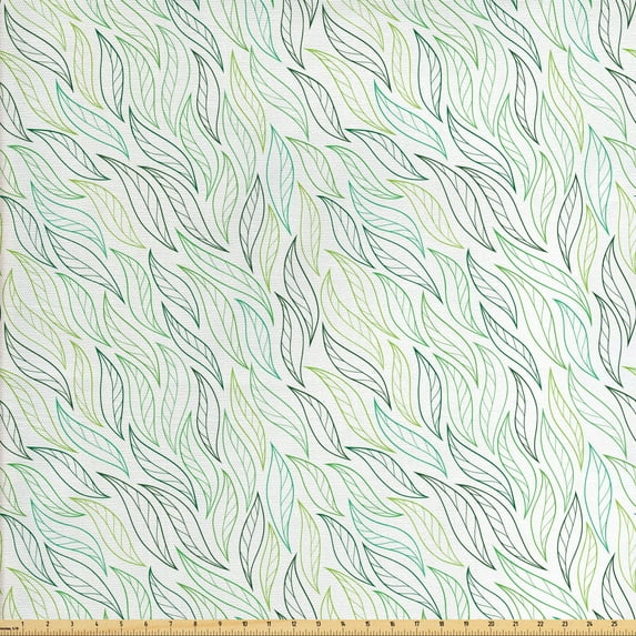 Ambesonne Nature Fabric by the Yard Upholstery, Modern Leaf Patterns, 3 Yards, Pale Green Navy Blue