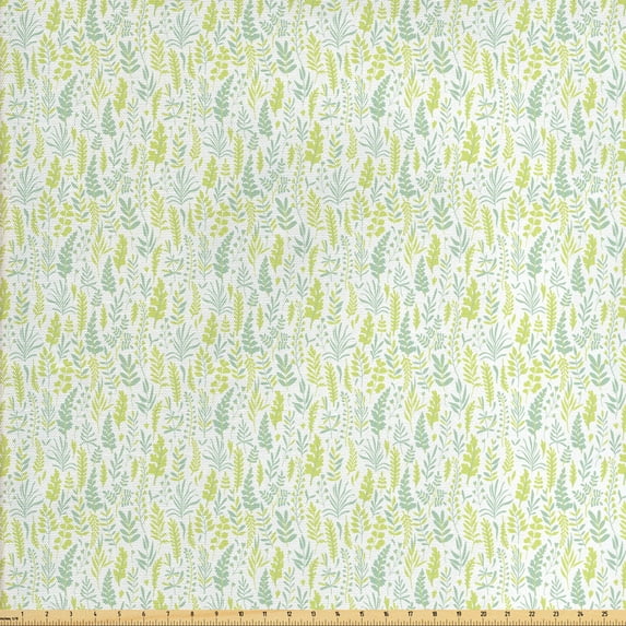 Ambesonne Nature Fabric by the Yard Upholstery, Monochrome Herbs and Plants, 10 Yards, Sage Green Yellow Green