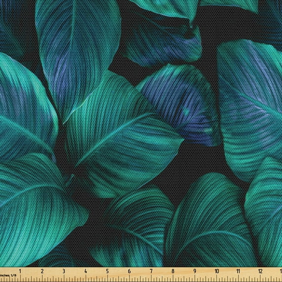 Ambesonne Nature Fabric by the Yard Upholstery, Realistic Look Tropical Art, 3 Yards, Violet Blue and Fern Green