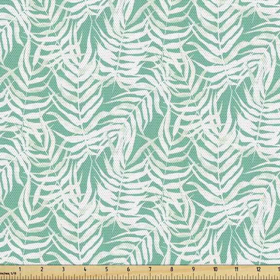 Ambesonne Nature Fabric by the Yard Upholstery, Tropical Palm Branches Art, 1 Yard, Sea Green and White