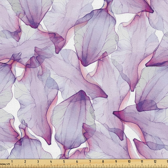 Ambesonne Nature Fabric by the Yard Upholstery, Watercolor Petal Flowers Art, 1 Yard, White Pale Lavender