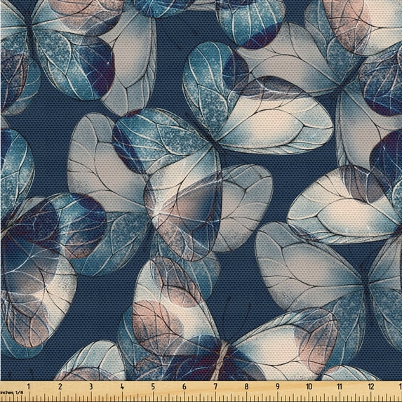 Ambesonne Nature Fabric by the Yard Upholstery, Wild Jungle Boho Butterfly, 1 Yard, Dark Sky Blue Dusk