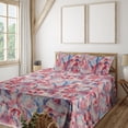 thumbnail image 1 of Ambesonne Nature Fitted & Flat Sheet with Sham 3 Pcs Set, Tropical Flowers Grungy Art, Twin, Dark Coral and Ceil Blue, 1 of 1