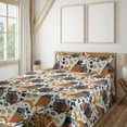 thumbnail image 1 of Ambesonne Nature Fitted & Flat Sheet with Shams 4 Pcs Set, Bohemian Owls Crescent Moon, King, Cinnamon Sea Blue and Ivory, 1 of 1
