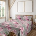 thumbnail image 1 of Ambesonne Nature Fitted & Flat Sheet with Shams 4 Pcs Set, Garden Look Art Flower Print, King, Jade Green and Rose, 1 of 1