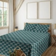 thumbnail image 1 of Ambesonne Nature Fitted & Flat Sheet with Shams 4 Pcs Set, Oversimplified Blossom Print, Queen, Dark Seafoam Eggshell, 1 of 5