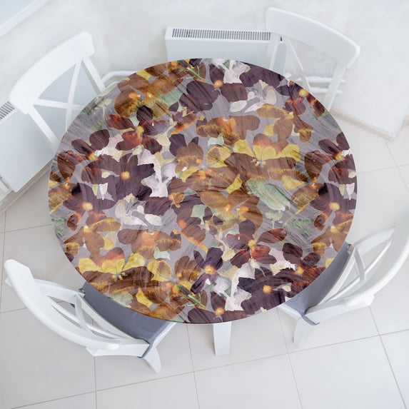 Ambesonne Nature Fitted Round Tablecloth, Meadow Flowers Watercolor, 36"- 40" Diameter, Pale Eggplant and Sand Brown