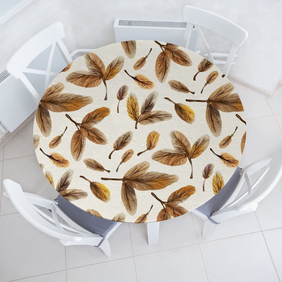 Ambesonne Nature Fitted Round Tablecloth, Watercolor Leaves Vintage, 40"- 44" Diameter, Pale Chocolate and Sepia