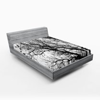 Ambesonne Nature Fitted Sheet 2 Pcs Set, Autumn Fall Tree Branch, California King, Black and White