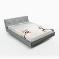 thumbnail image 1 of Ambesonne Nature Fitted Sheet 2 Pcs Set, Sakura Flower and Gulls, King, Beige Red Black, 1 of 3