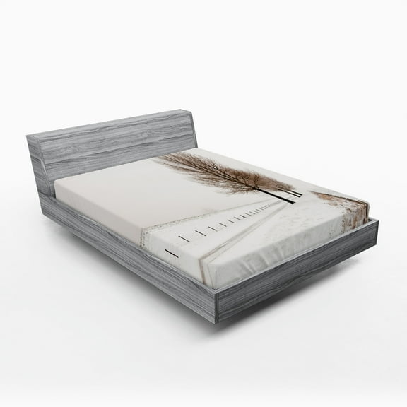 Ambesonne Nature Fitted Sheet 2 Pcs Set, Snow Winter Frozen, Queen, White Brown