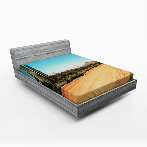Ambesonne Nature Fitted Sheet, American Desert Cactus, Queen Size, Multicolor