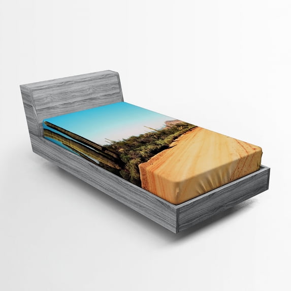 Ambesonne Nature Fitted Sheet, American Desert Cactus, Twin Size, Multicolor