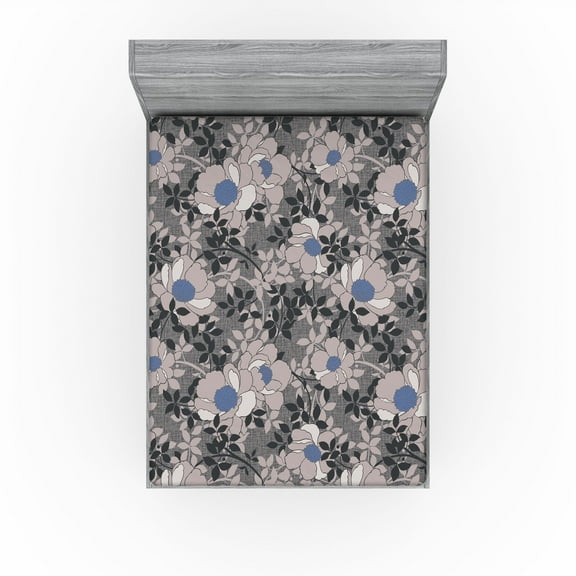 Ambesonne Nature Fitted Sheet, Art Botanical Floral Pattern, California King, Charcoal Grey Pale Grey