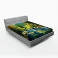 thumbnail image 1 of Ambesonne Nature Fitted Sheet, Autumn Forest Landscape, Queen Size, Green Blue Yellow, 1 of 2