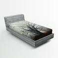 thumbnail image 1 of Ambesonne Nature Fitted Sheet, Autumn Tree in Fog Dark, Twin Size, Grey, 1 of 2