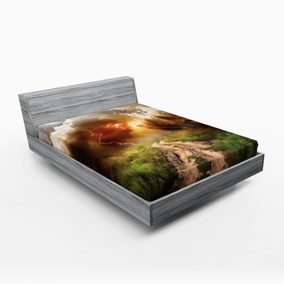 Ambesonne Nature Fitted Sheet, Big Rain Cloud Dazzling, Full Size, Multicolor