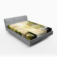 thumbnail image 1 of Ambesonne Nature Fitted Sheet, Boat by Foggy Lake Deck, Full Size, Olive Green White, 1 of 3