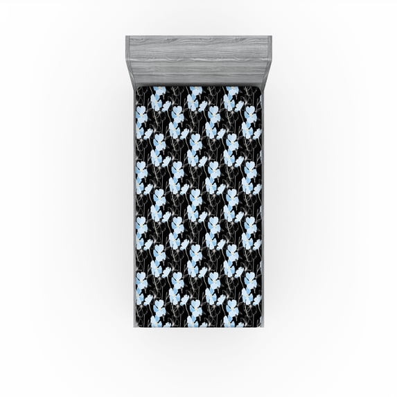 Ambesonne Nature Fitted Sheet, Botany Jungle Flowers Print, Twin Size, Black White Soft Blue