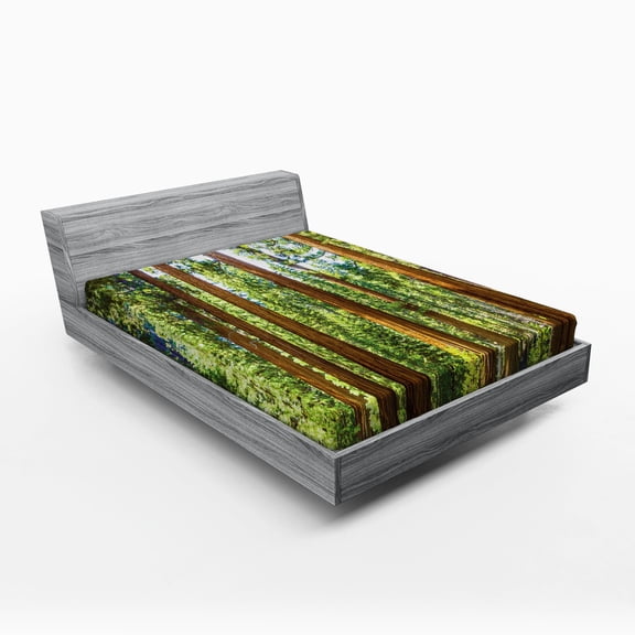 Ambesonne Nature Fitted Sheet, Braches in Spring, Queen Size, Green Brown