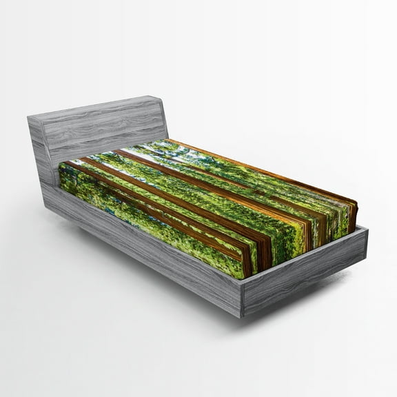 Ambesonne Nature Fitted Sheet, Braches in Spring, Twin XL Size, Green Brown