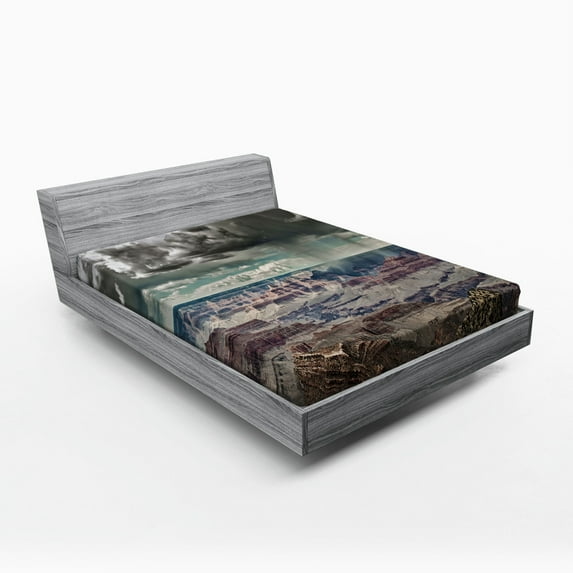 Ambesonne Nature Fitted Sheet, Clouds on Grand Canyon, Full Size, White Brown