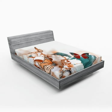 Ambesonne Nature Fitted Sheet, Colorful Butterflies Fly, Full Size, Multicolor