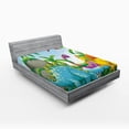 thumbnail image 1 of Ambesonne Nature Fitted Sheet, Dinosaurs in the Jungle, Queen Size, Multicolor, 1 of 3