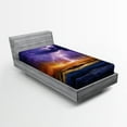 thumbnail image 1 of Ambesonne Nature Fitted Sheet, Epic Thunder Atmosphere, Twin Size, Purple and Orange, 1 of 3