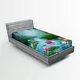 thumbnail image 1 of Ambesonne Nature Fitted Sheet, Fantasy Pond Water Lily, Twin Size, Aqua Pink Green, 1 of 3