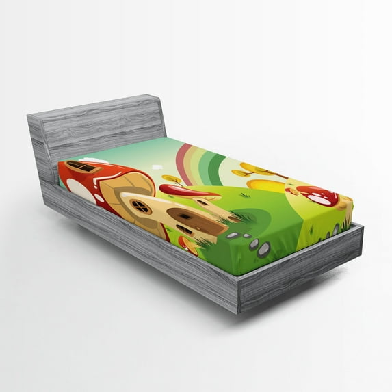 Ambesonne Nature Fitted Sheet, Farm Field Rain Mushroom, Twin XL Size, Multicolor