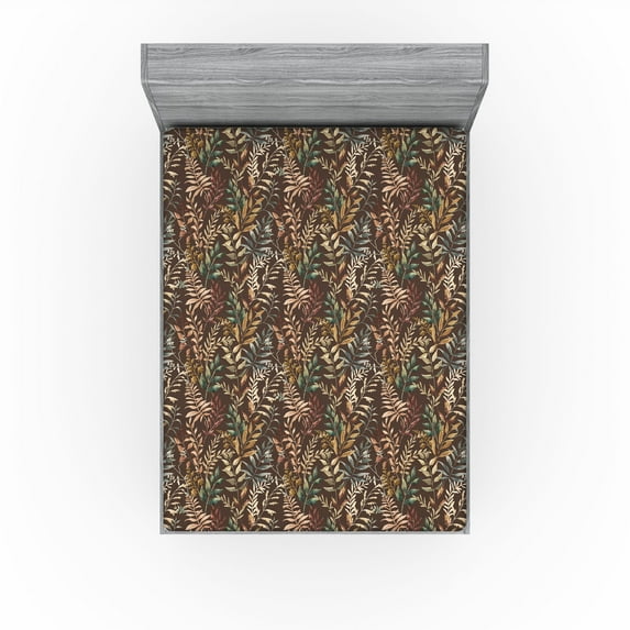 Ambesonne Nature Fitted Sheet, Fashion Watercolor Leaves, California King, Pale Chocolate and Jade Green