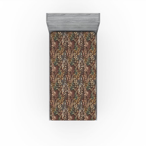 Ambesonne Nature Fitted Sheet, Fashion Watercolor Leaves, Twin Size, Pale Chocolate and Jade Green