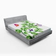 thumbnail image 1 of Ambesonne Nature Fitted Sheet, Floral Leaves Branches, Queen Size, Fern Green Pale Blue, 1 of 2