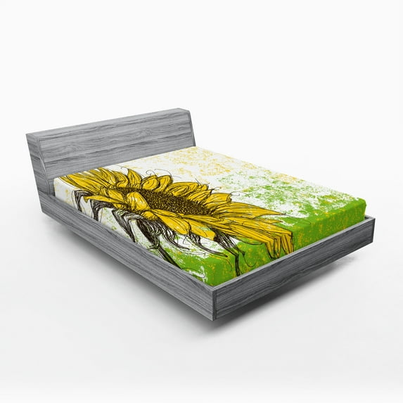 Ambesonne Nature Fitted Sheet, Floral with Sunflowers, Queen Size, Multicolor