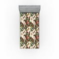 thumbnail image 1 of Ambesonne Nature Fitted Sheet, Flowers Berries Birds Print, Twin Size, Dark Coral Reseda Green, 1 of 5