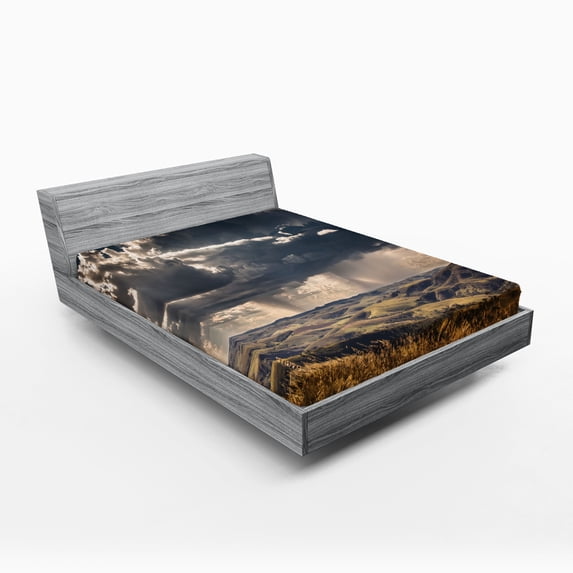 Ambesonne Nature Fitted Sheet, Fluffy Clouds Mountains, Full Size, Multicolor