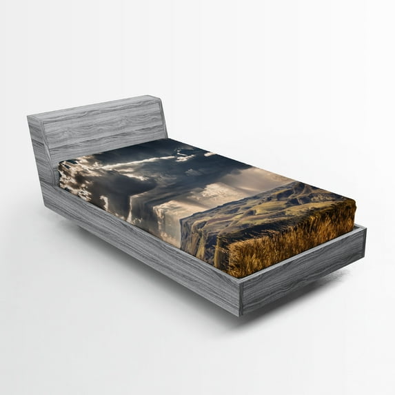 Ambesonne Nature Fitted Sheet, Fluffy Clouds Mountains, Twin XL Size, Multicolor