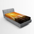 thumbnail image 1 of Ambesonne Nature Fitted Sheet, Foggy Forest Scenery, Twin Size, Orange Fern Green, 1 of 2