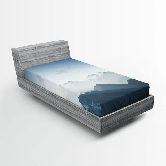 Ambesonne Nature Fitted Sheet, Foggy Morning Mountain, Twin XL Size, Pale Blue