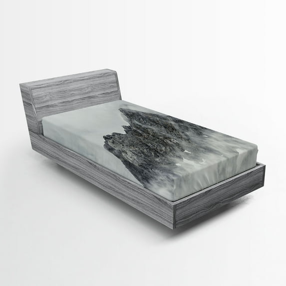 Ambesonne Nature Fitted Sheet, Foggy Mountain Peak, Twin XL Size, White Grey