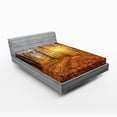 thumbnail image 1 of Ambesonne Nature Fitted Sheet, Foggy Sunset Sunbeams, Full Size, Orange Brown Yellow, 1 of 2