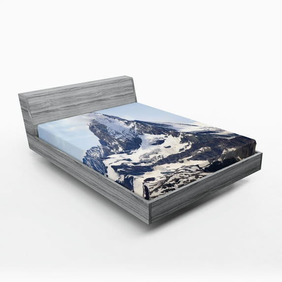 Ambesonne Nature Fitted Sheet, Glacier Summit Scenery, Queen Size, Blue White Black